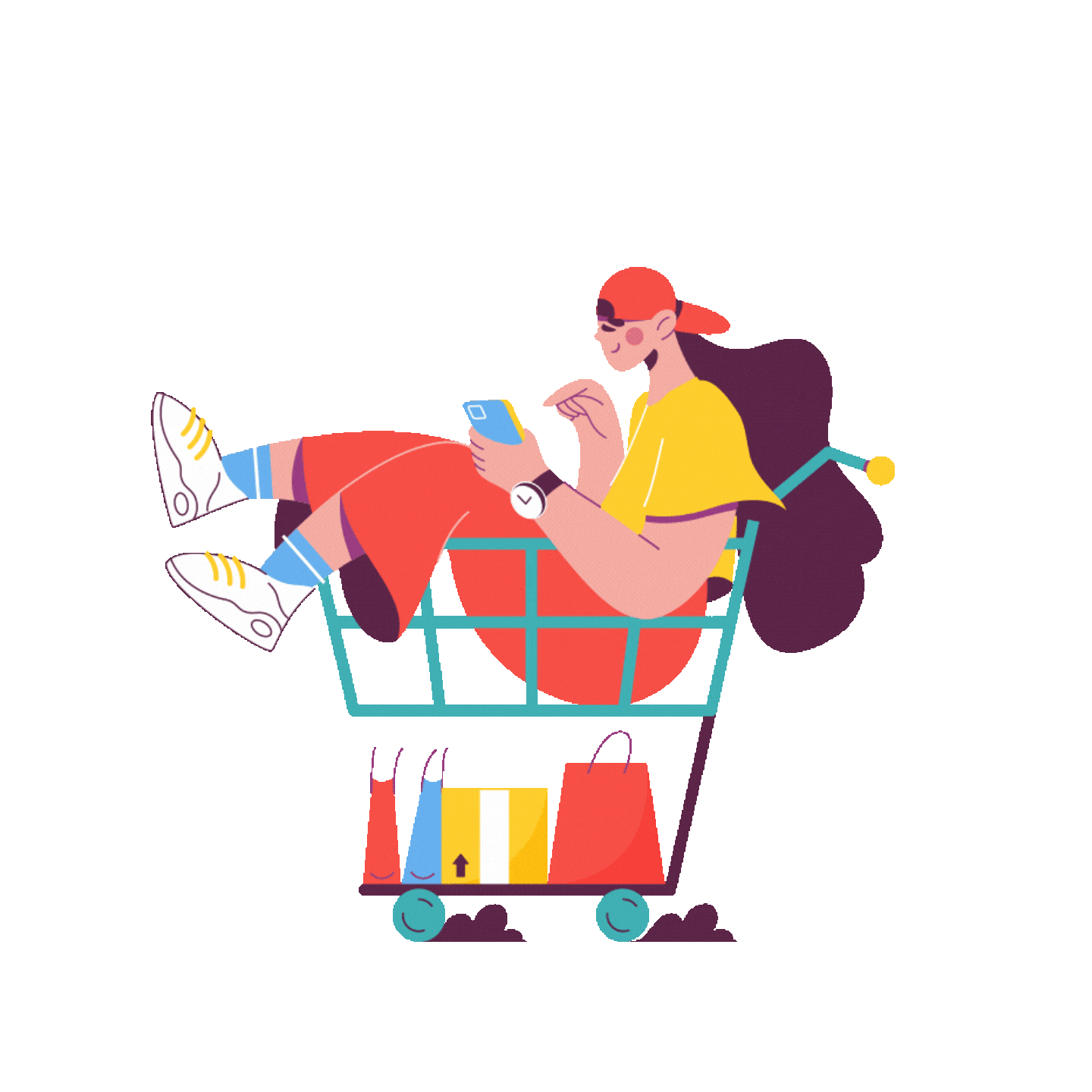 Shopping cart filled with items