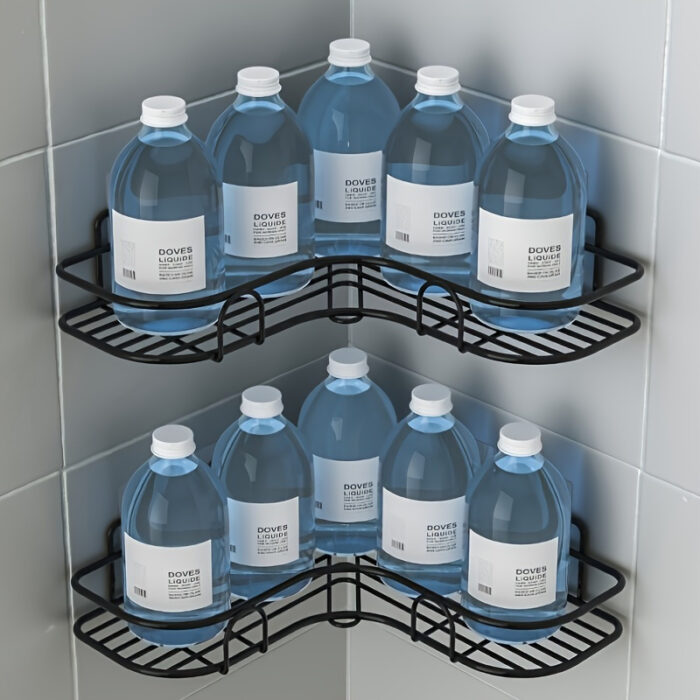 1pc Corner Shower Caddy Rack, No-Drill Wall Mounted Bathroom Shampoo Holder, Space-Saving Kitchen Storage Organizer Shelf - Image 5