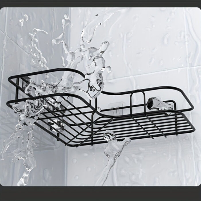1pc Corner Shower Caddy Rack, No-Drill Wall Mounted Bathroom Shampoo Holder, Space-Saving Kitchen Storage Organizer Shelf - Image 6